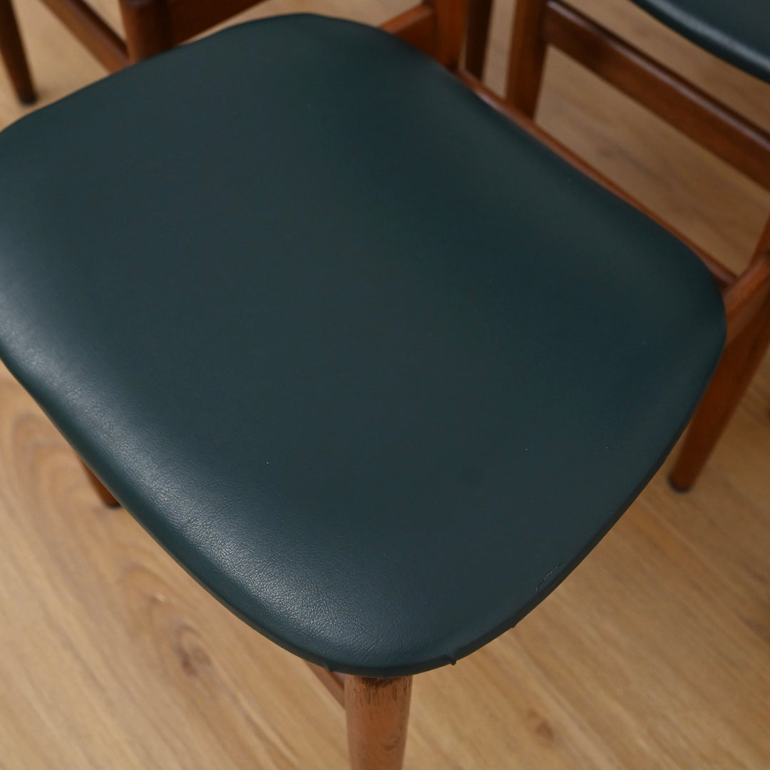 4 x Mid Century Teak Black Vinyl Dining Chairs by Elite
