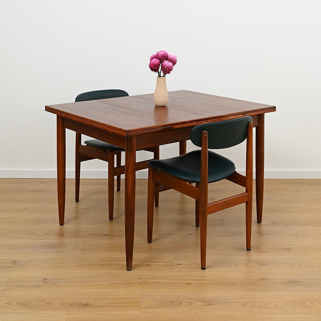 4 x Mid Century Teak Black Vinyl Dining Chairs by Elite