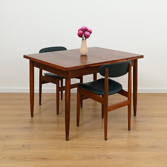 4 x Mid Century Teak Black Vinyl Dining Chairs by Elite