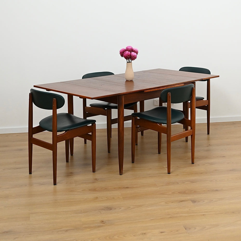 4 x Mid Century Teak Black Vinyl Dining Chairs by Elite
