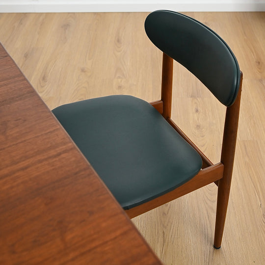 4 x Mid Century Teak Black Vinyl Dining Chairs by Elite