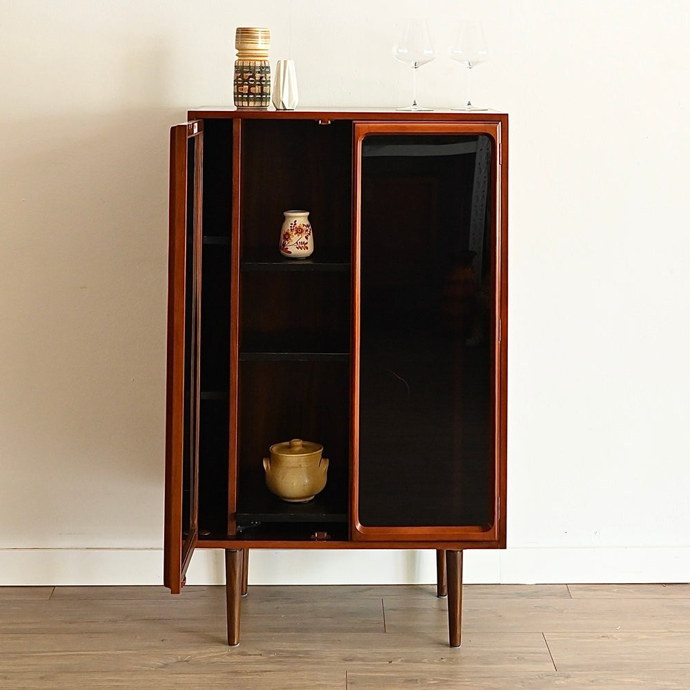 Mid Century Walnut Sideboard Glass Display Cabinet LP Record Cabinet by Chiswell