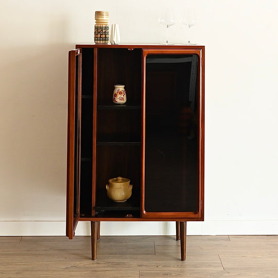 Mid Century Walnut Sideboard Glass Display Cabinet LP Record Cabinet by Chiswell