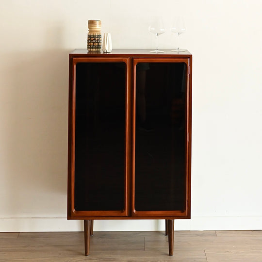 Mid Century Walnut Sideboard Glass Display Cabinet LP Record Cabinet by Chiswell