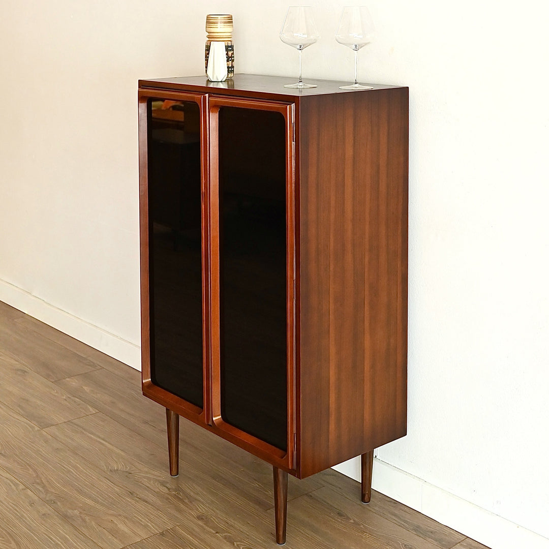 Mid Century Walnut Sideboard Glass Display Cabinet LP Record Cabinet by Chiswell