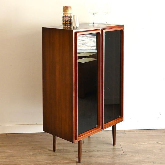 Mid Century Walnut Sideboard Glass Display Cabinet LP Record Cabinet by Chiswell