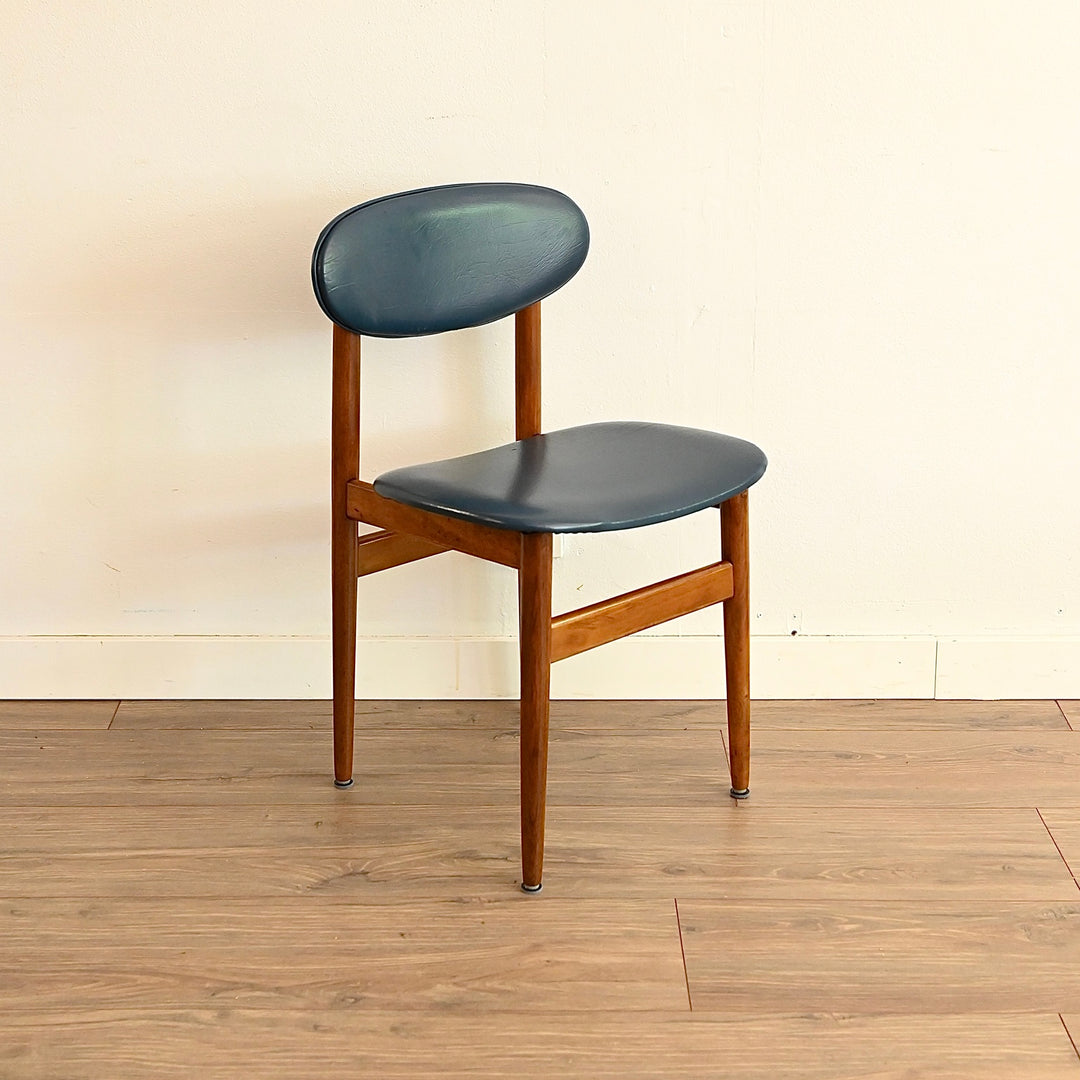 4x Mis Century Teak Blue Vinyl Dining Chairs by Elite