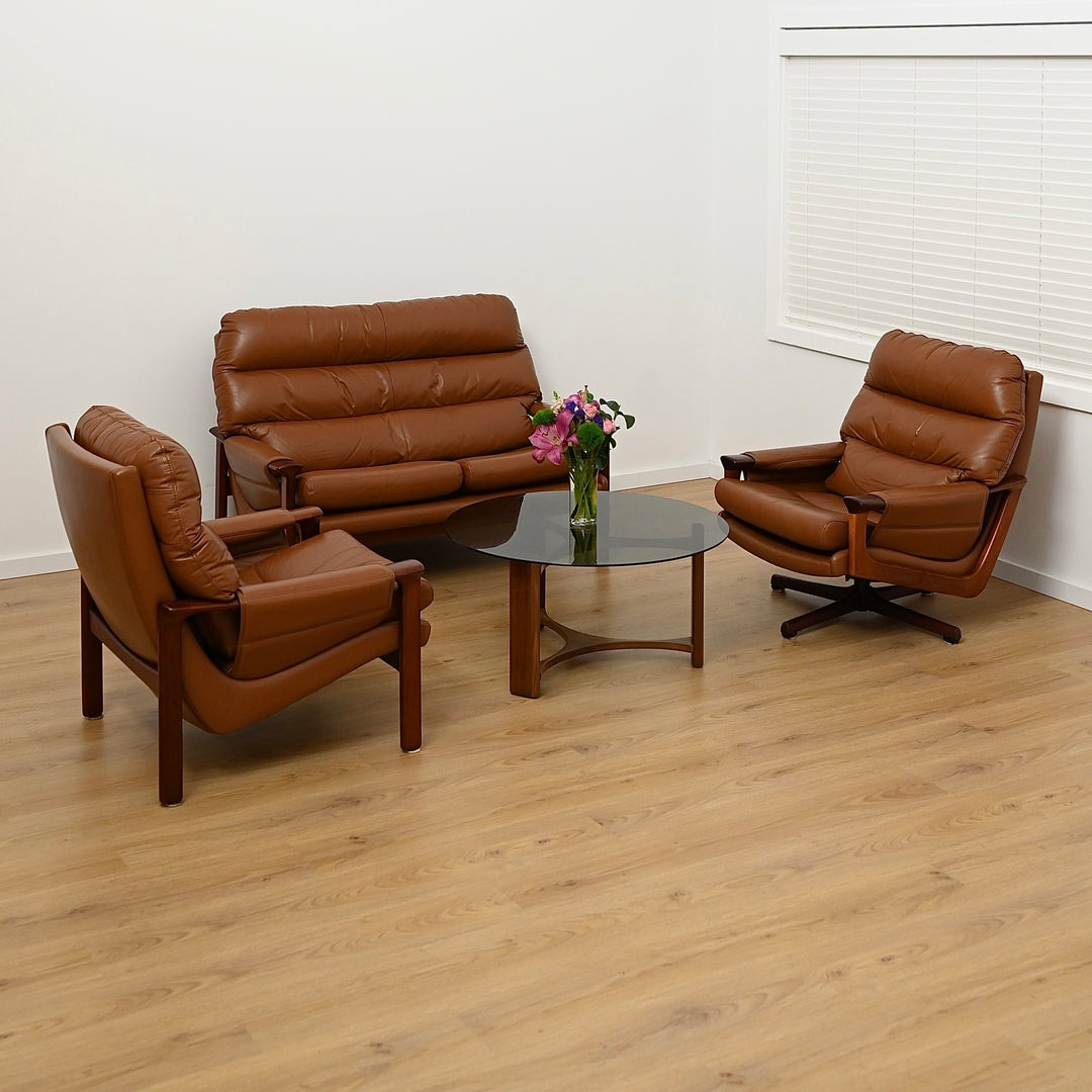 Tessa T21 Tan Leather Lounge Suite by Fred Lowen with Swivel Armchair