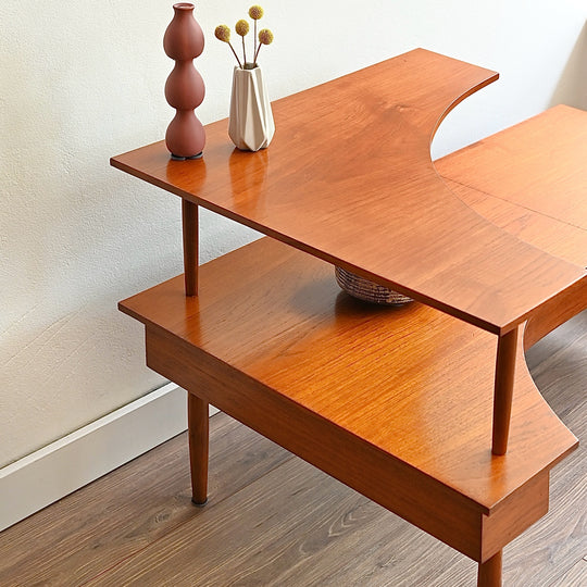 Mid Century Teak Corner Coffee Side Table