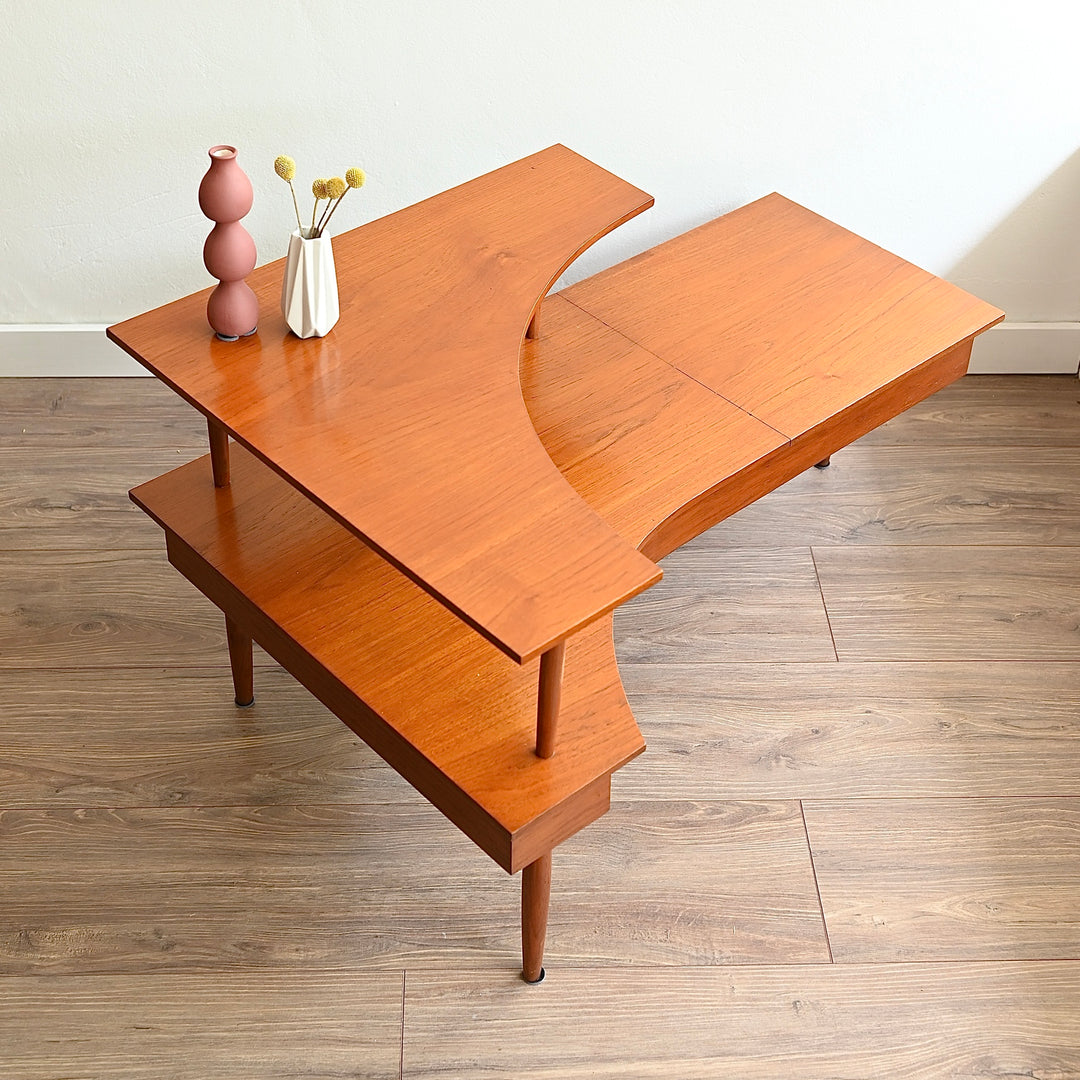 Mid Century Teak Corner Coffee Side Table