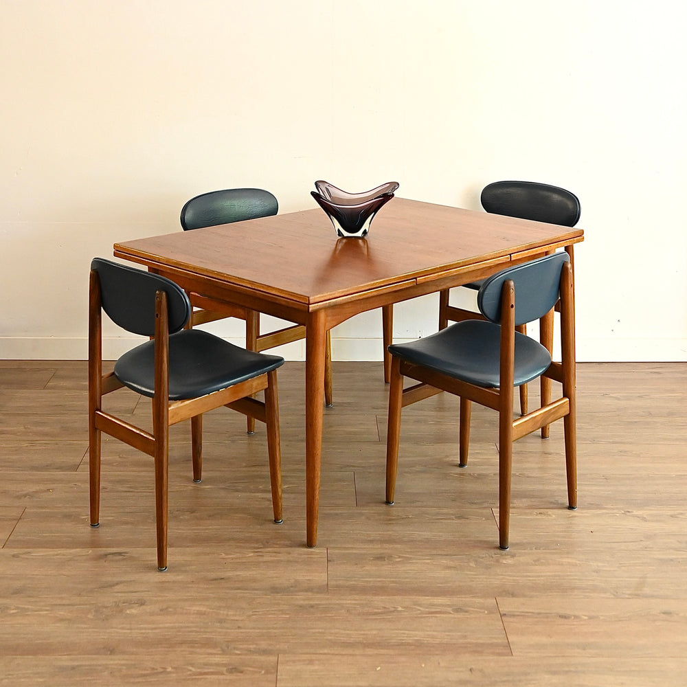 4x Mis Century Teak Blue Vinyl Dining Chairs by Elite