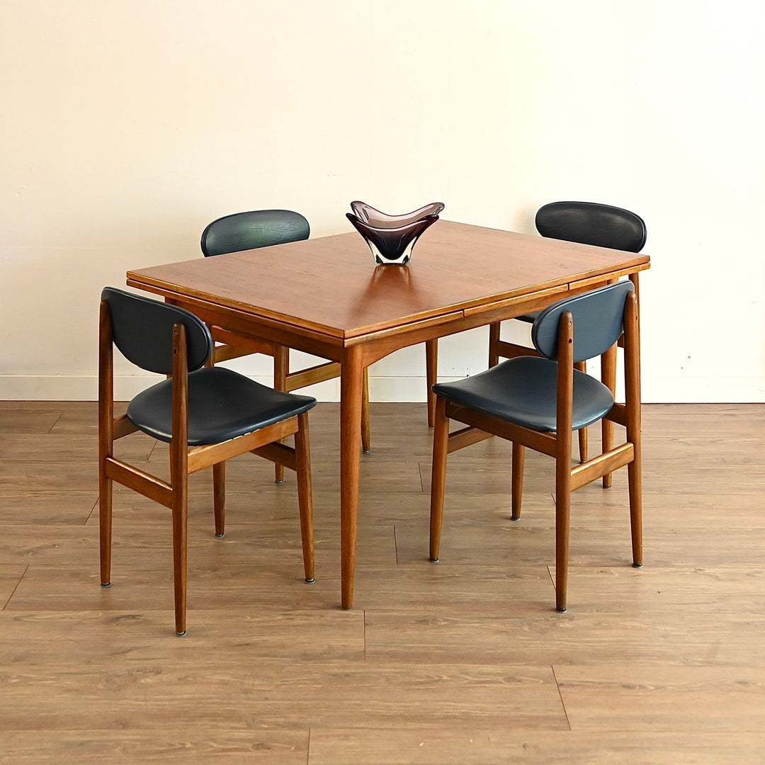 4x Mis Century Teak Blue Vinyl Dining Chairs by Elite
