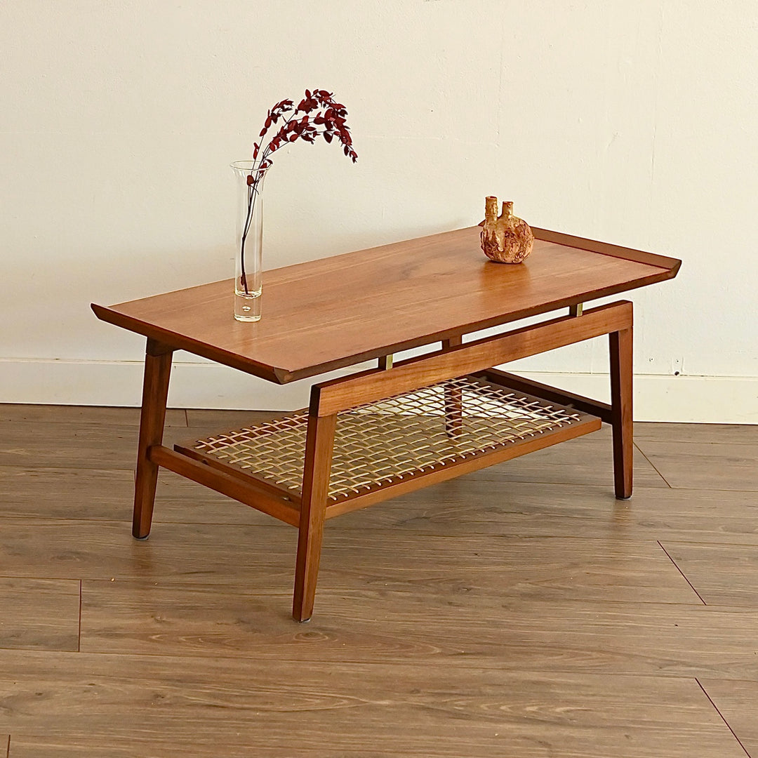 Mid Century Teak Coffee Table with Magazine Shelf