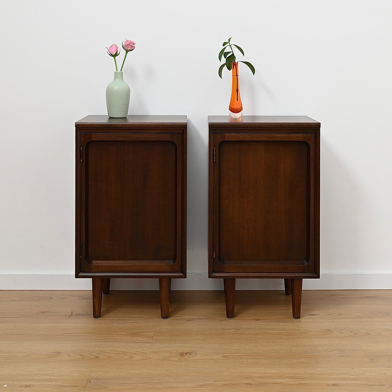 Pair - Mid Century Walnut Bedside Tables Night Stands by Chiswell