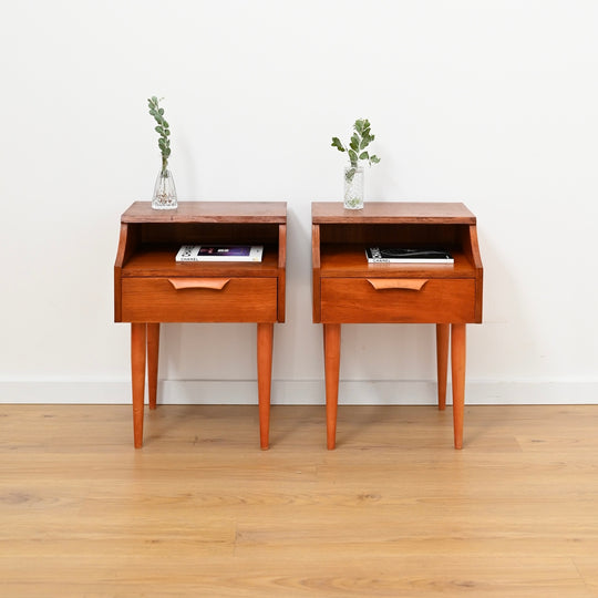 Pair of Mid Century Teak Nightstands Bedside Tables by Reliance Furniture - Refinished
