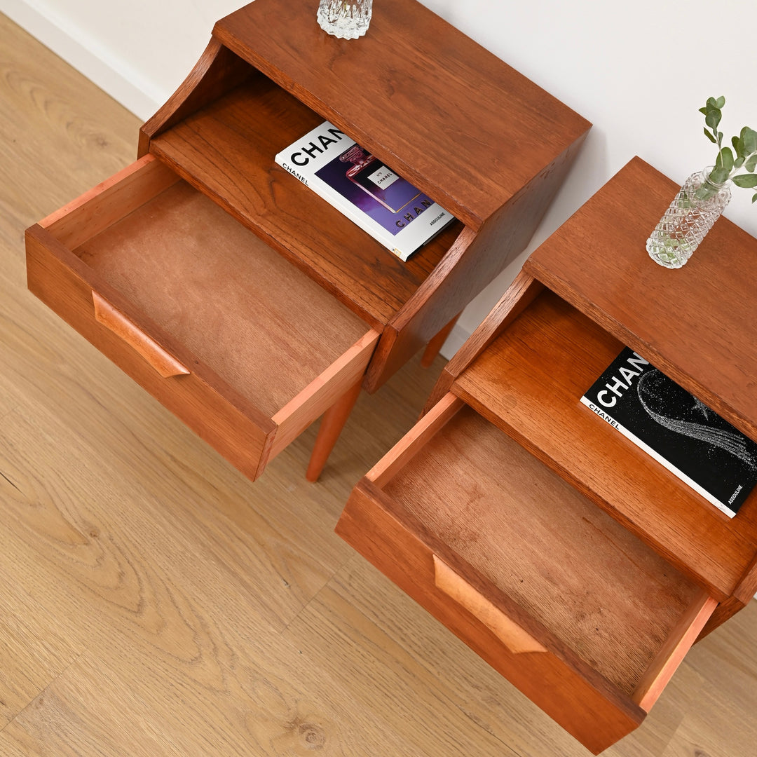 Pair of Mid Century Teak Nightstands Bedside Tables by Reliance Furniture - Refinished