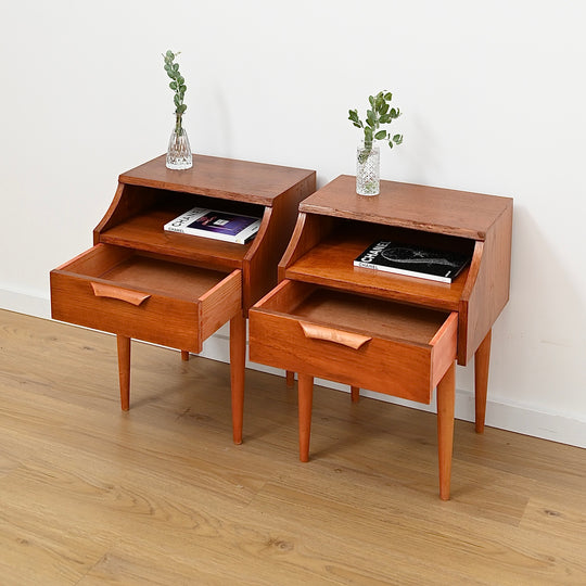 Pair of Mid Century Teak Nightstands Bedside Tables by Reliance Furniture - Refinished