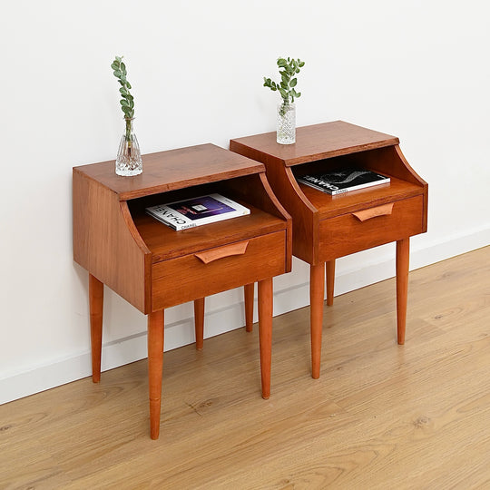 Pair of Mid Century Teak Nightstands Bedside Tables by Reliance Furniture - Refinished