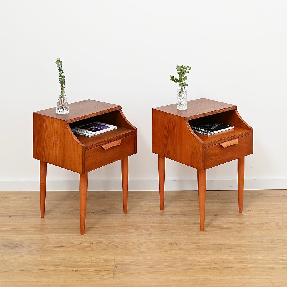 Pair of Mid Century Teak Nightstands Bedside Tables by Reliance Furniture - Refinished