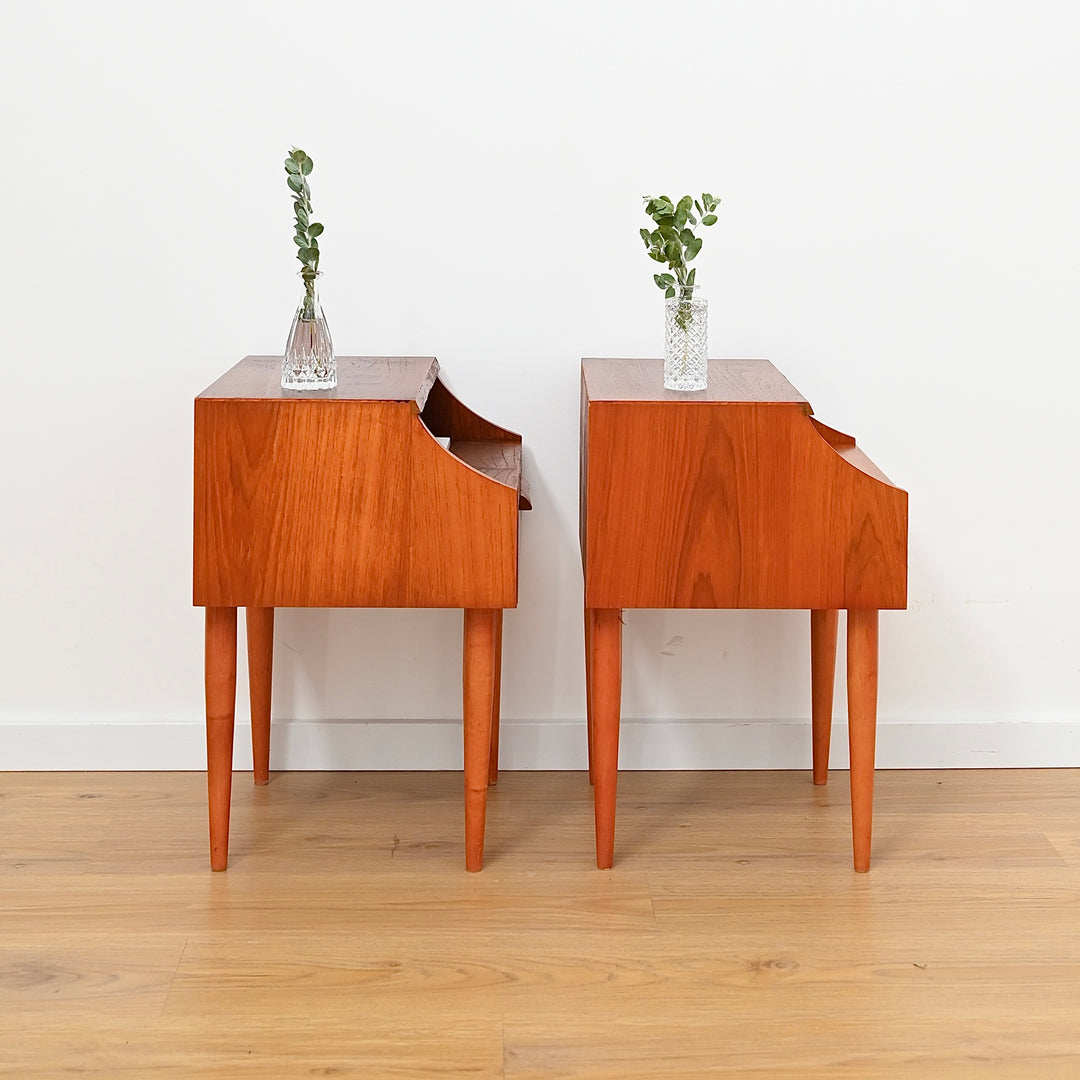 Pair of Mid Century Teak Nightstands Bedside Tables by Reliance Furniture - Refinished