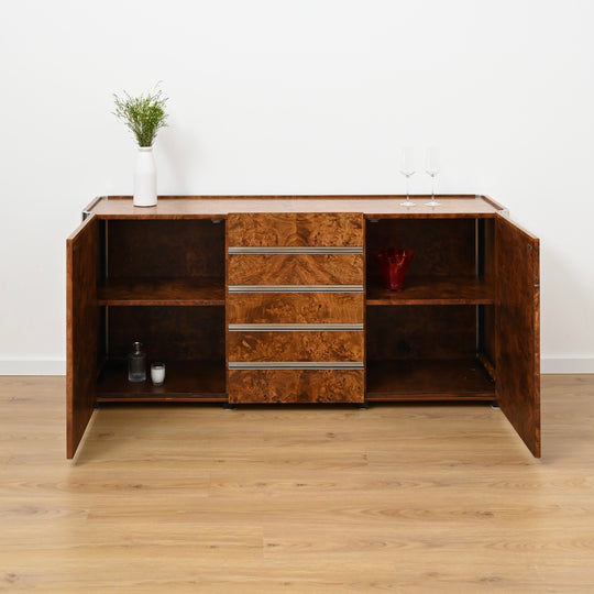 1960's Italian Burl Wood Bar Sideboard by Willy Rizzo