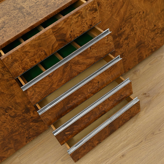 1960's Italian Burl Wood Bar Sideboard by Willy Rizzo