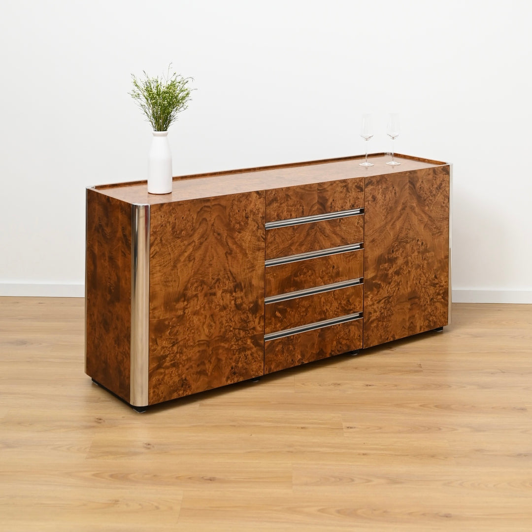 1960's Italian Burl Wood Bar Sideboard by Willy Rizzo