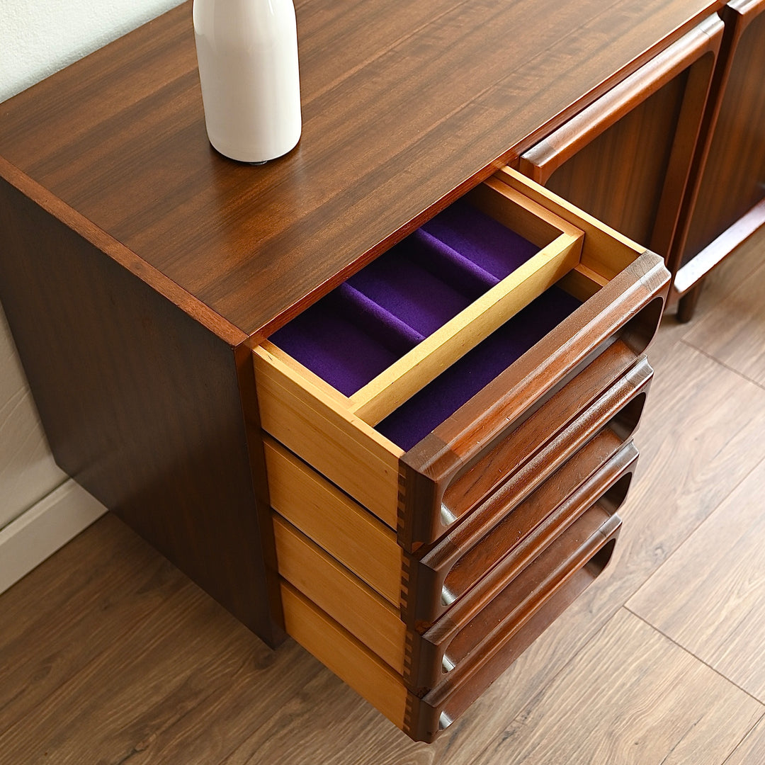 Mid Century Walnut Sideboard with drawers LP Record Cabinet by Chiswell