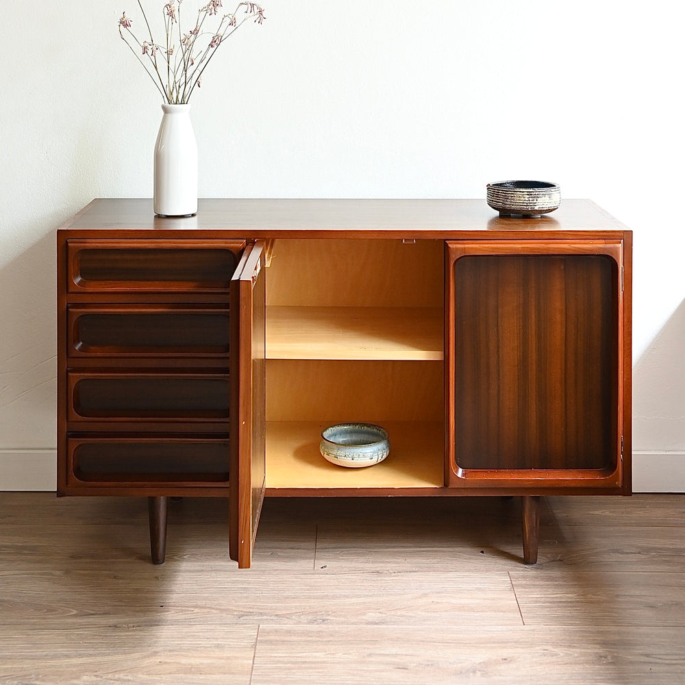 Mid Century Walnut Sideboard with drawers LP Record Cabinet by Chiswell