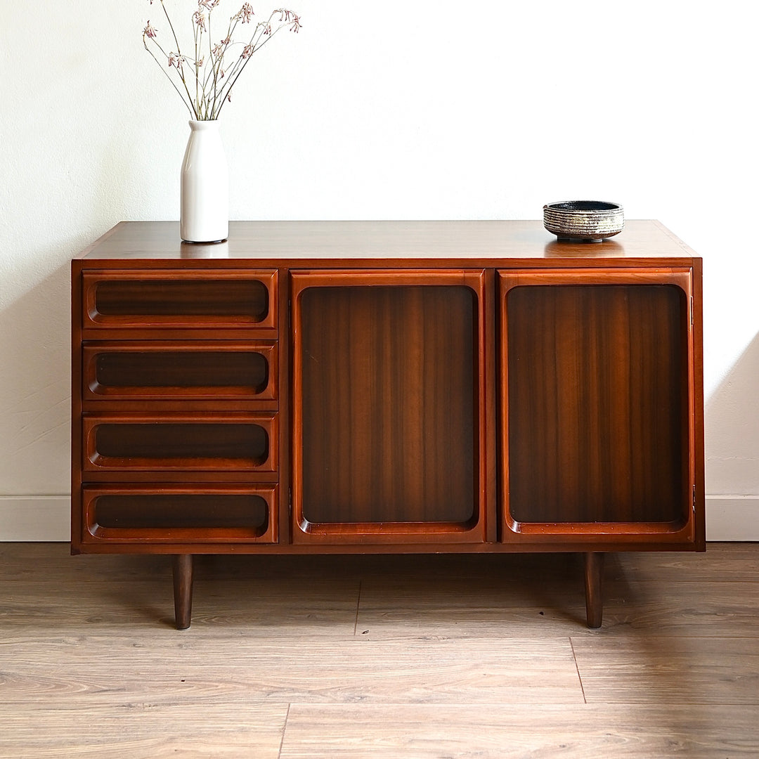 Mid Century Walnut Sideboard with drawers LP Record Cabinet by Chiswell