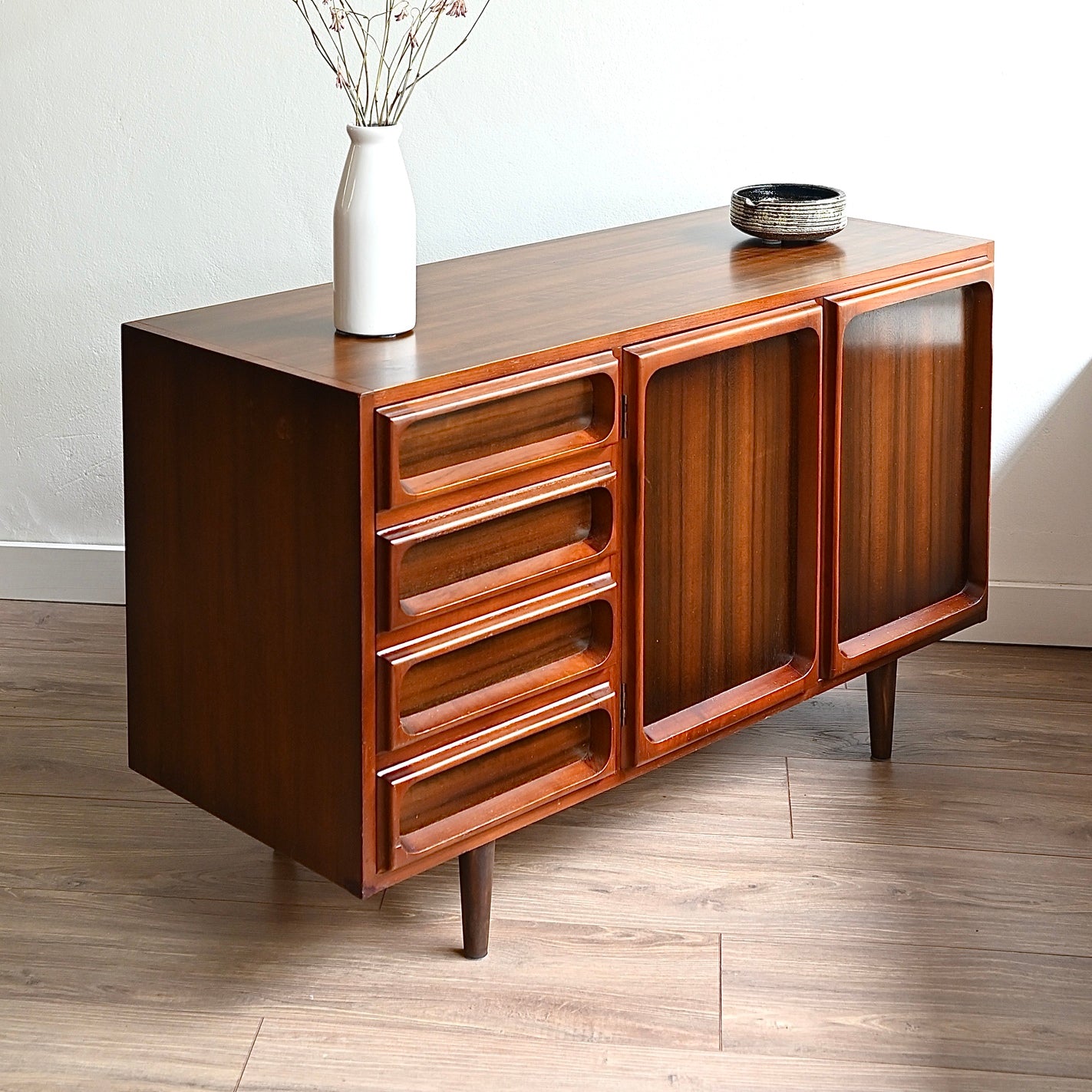 Mid Century Walnut Sideboard with drawers LP Record Cabinet by Chiswell