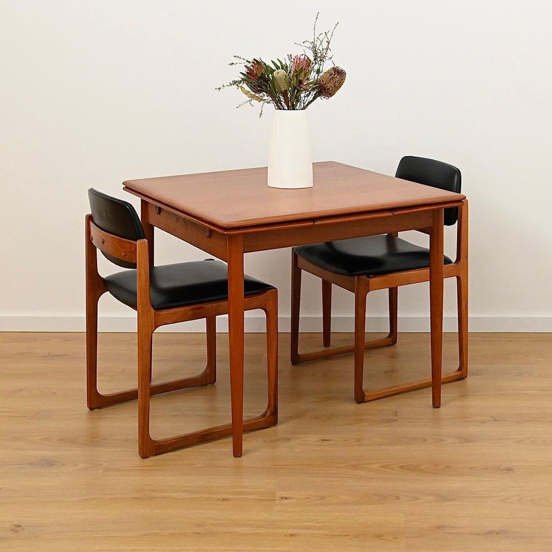 Mid Century Teak Square Extendable Dining Table by Burgess - Refinished