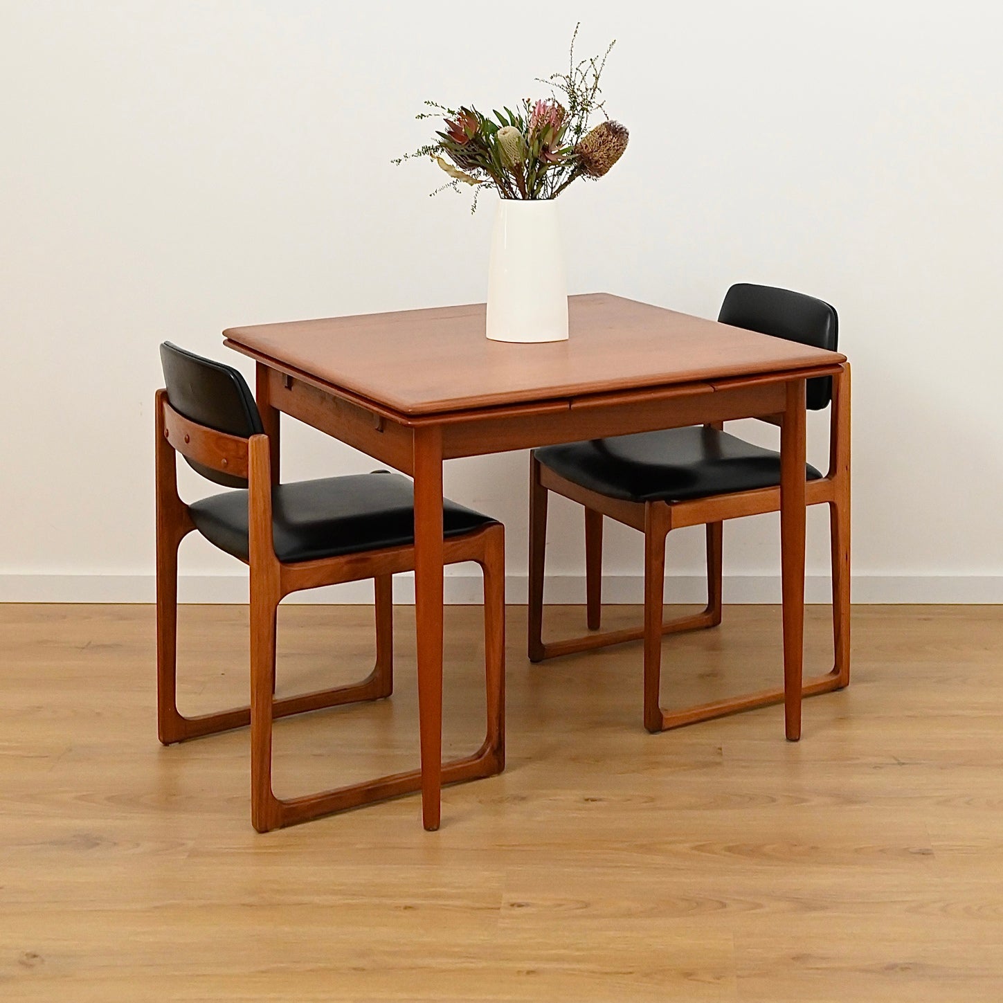 Mid Century Teak Square Extendable Dining Table by Burgess - Refinished