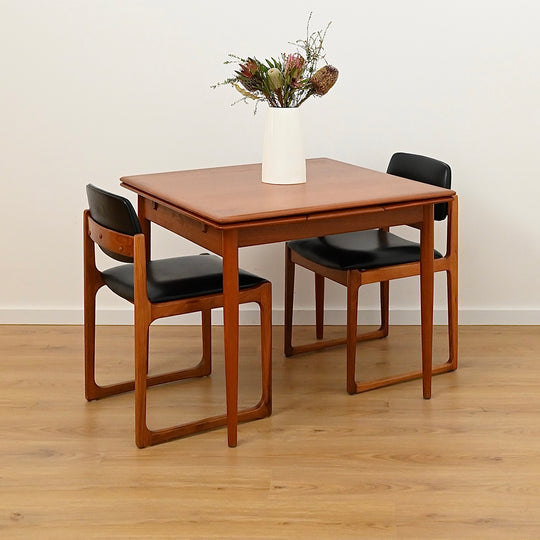 Mid Century Teak Square Extendable Dining Table by Burgess - Refinished