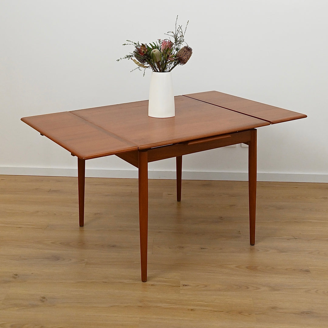 Mid Century Teak Square Extendable Dining Table by Burgess - Refinished