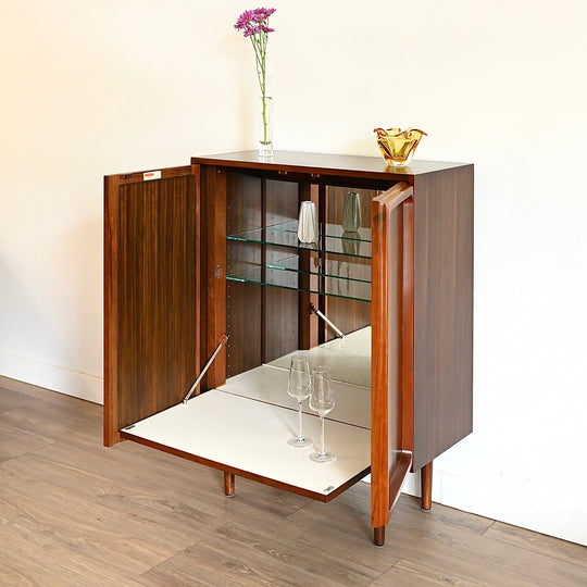 Mid Century Walnut Sideboard Credenza Bar Cabinet by Chiswell
