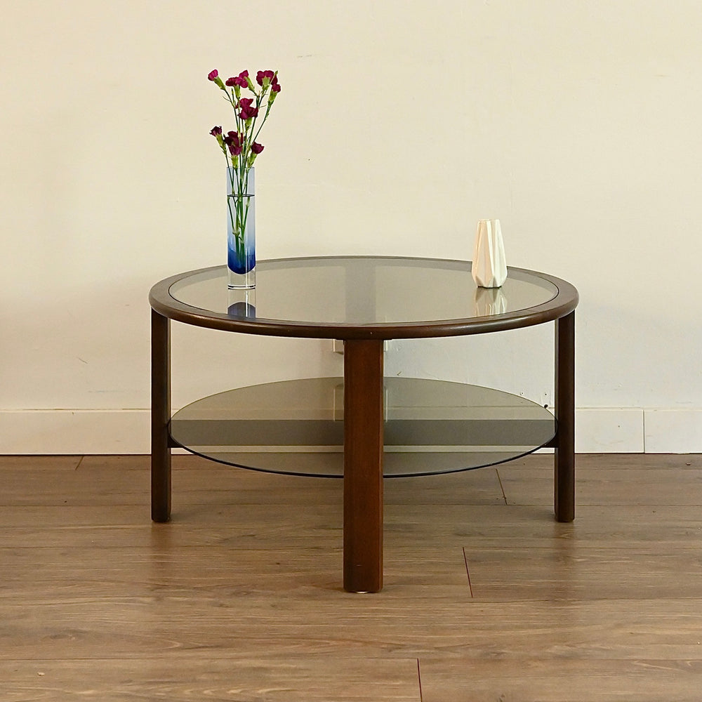 Mid Century Walnut Smoked Glass Coffee Table by Chiswell