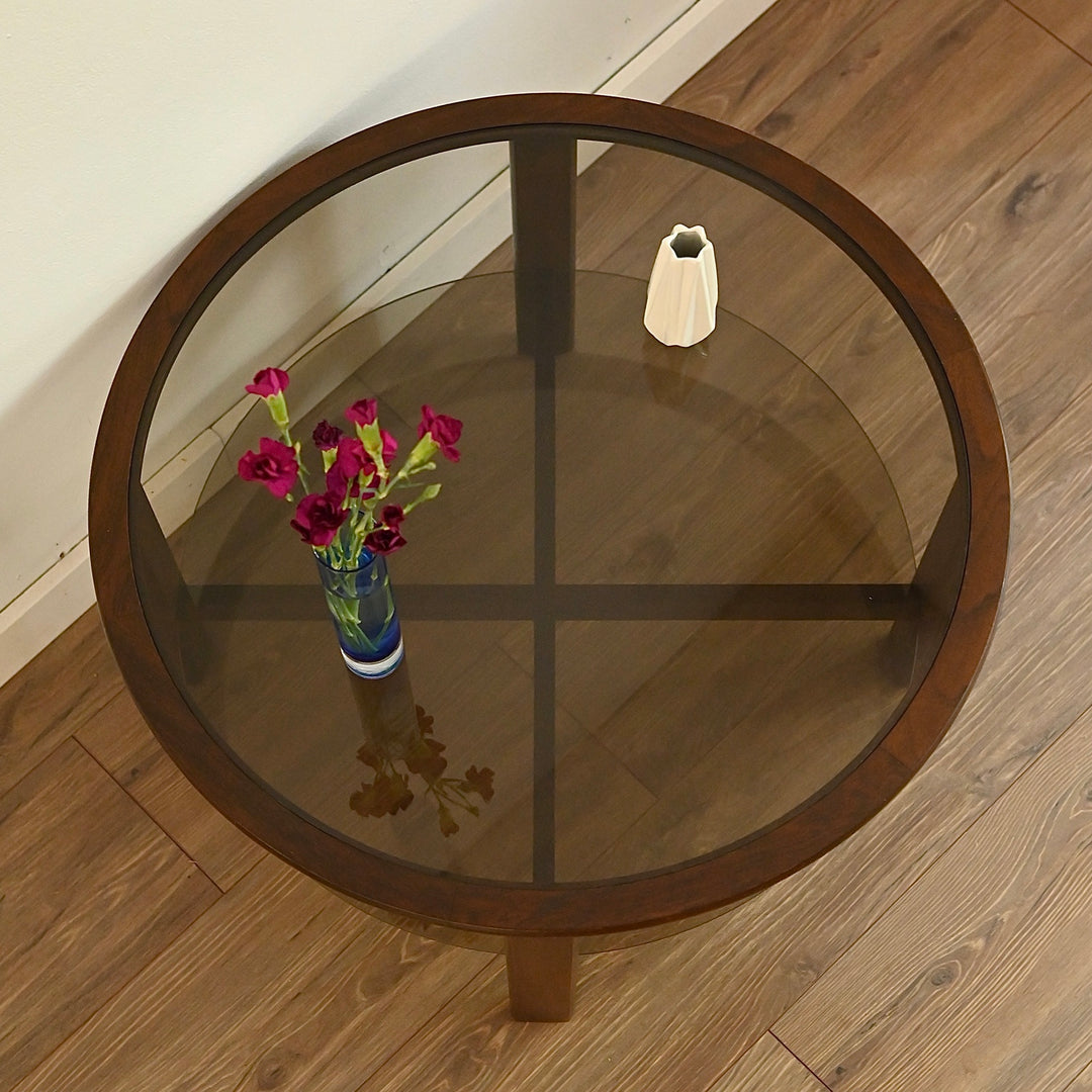 Mid Century Walnut Smoked Glass Coffee Table by Chiswell