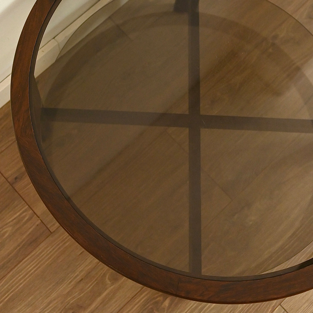 Mid Century Walnut Smoked Glass Coffee Table by Chiswell