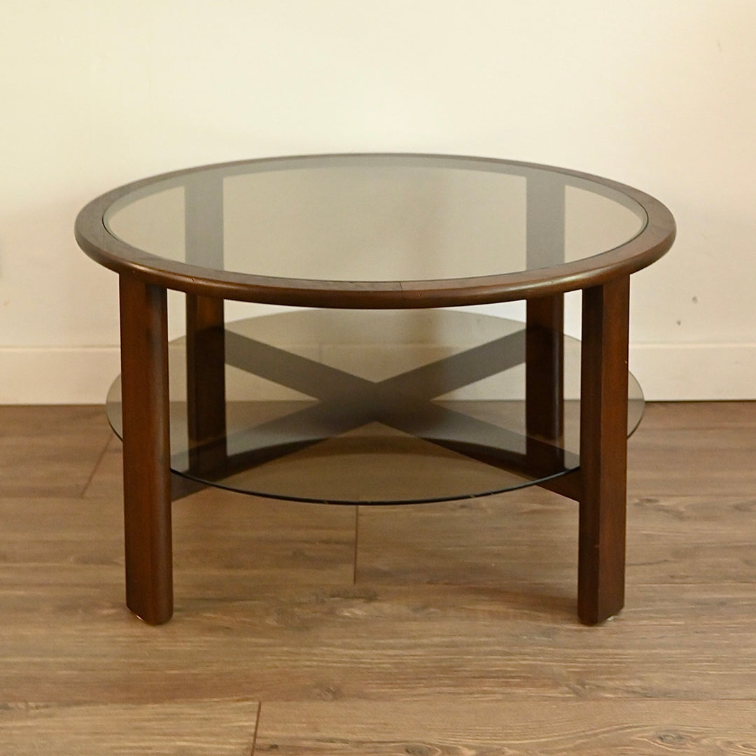 Mid Century Walnut Smoked Glass Coffee Table by Chiswell