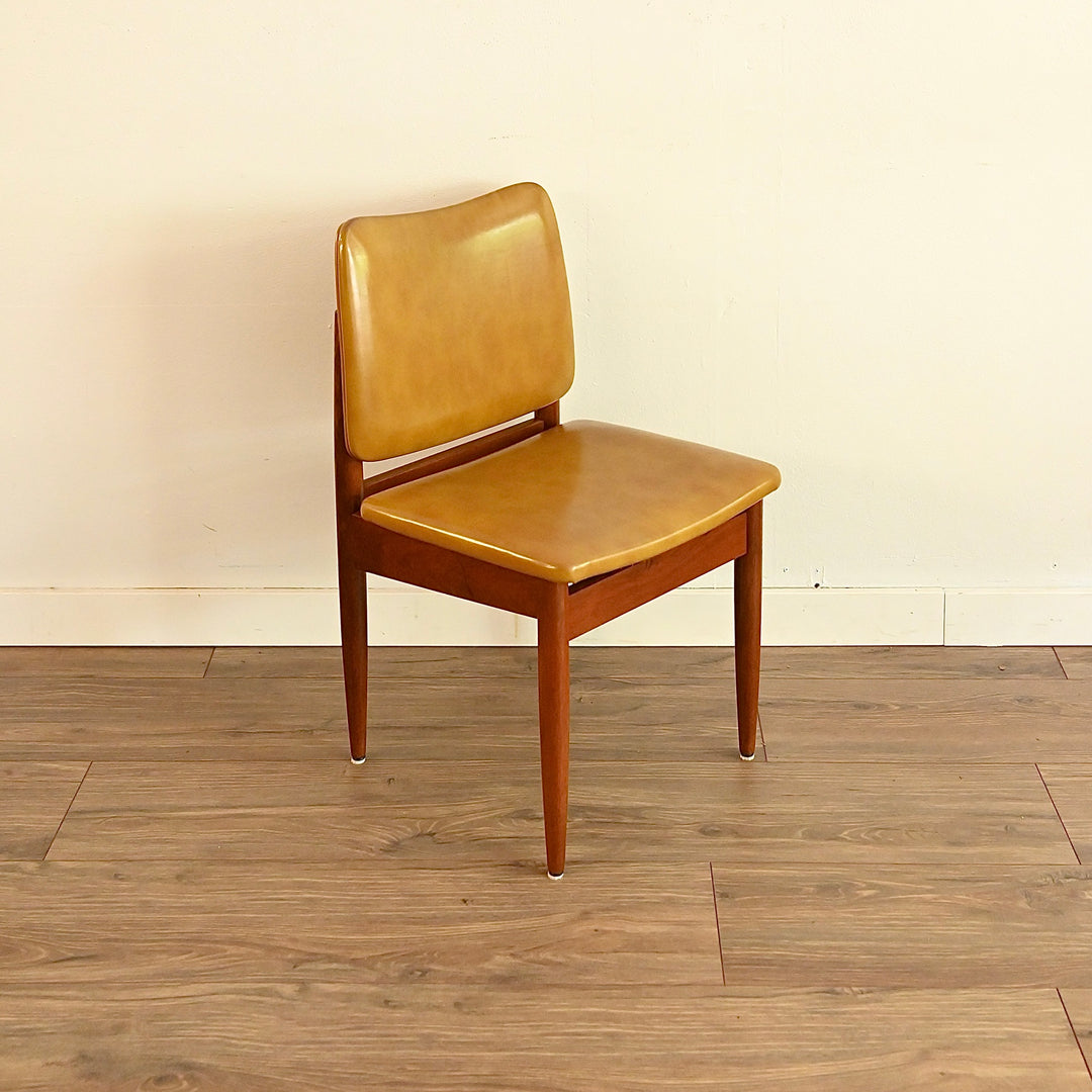 6x Mid Century Teak Mustard Vinyl Dining Chairs by Chiswell