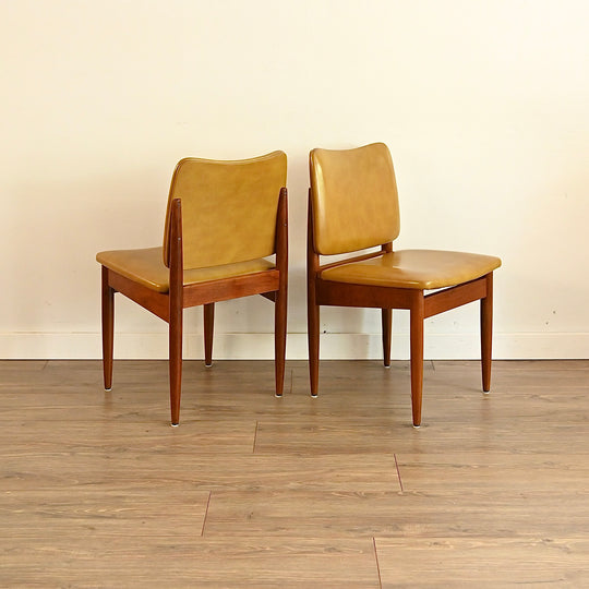 6x Mid Century Teak Mustard Vinyl Dining Chairs by Chiswell