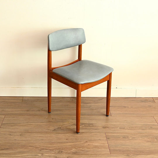 6x Mid Century Teak Blue Vinyl Dining Chairs by Chiswell