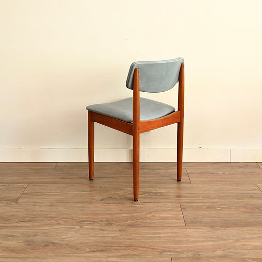 6x Mid Century Teak Blue Vinyl Dining Chairs by Chiswell