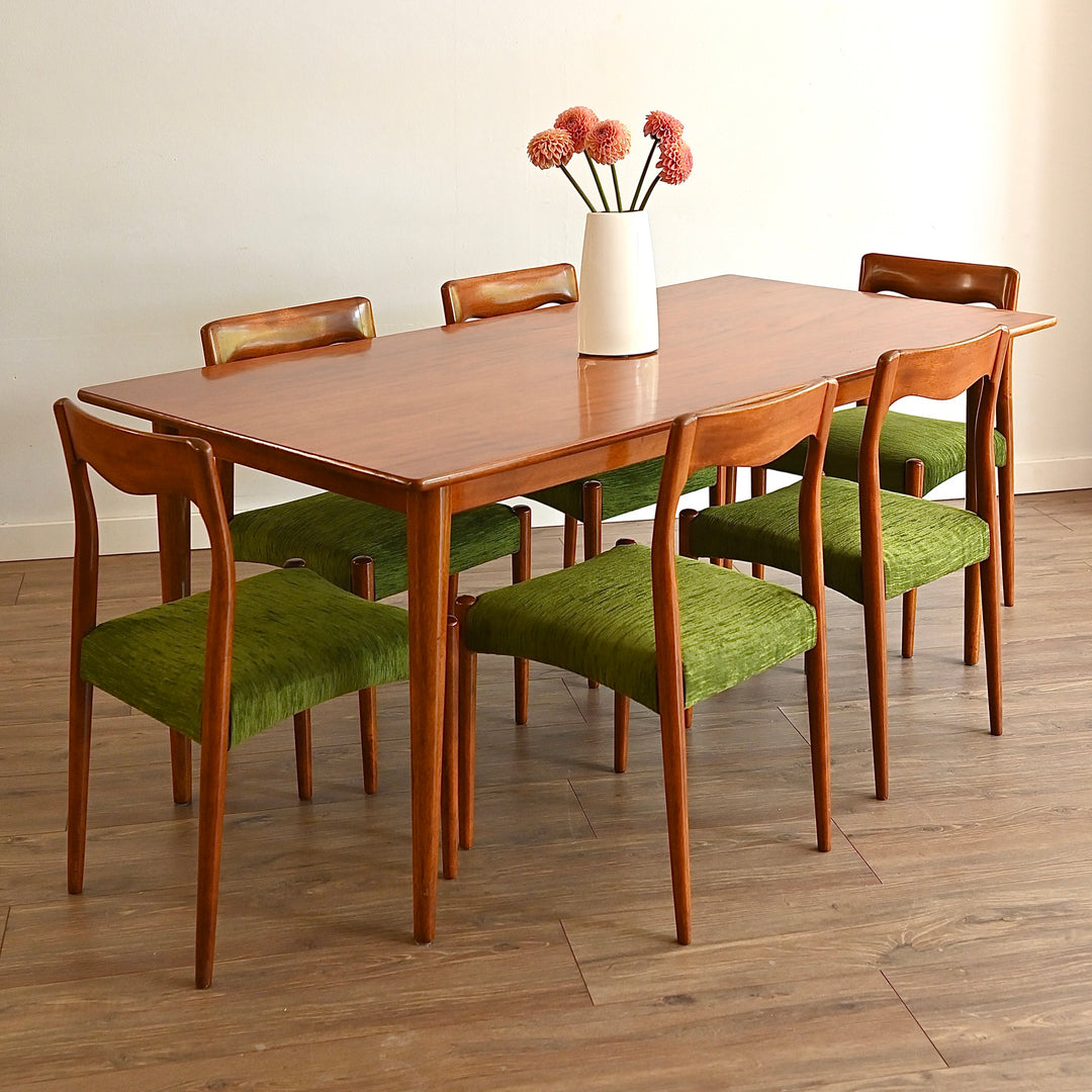 6x Mid Century Dining Chairs with Solid Timber Dining Table