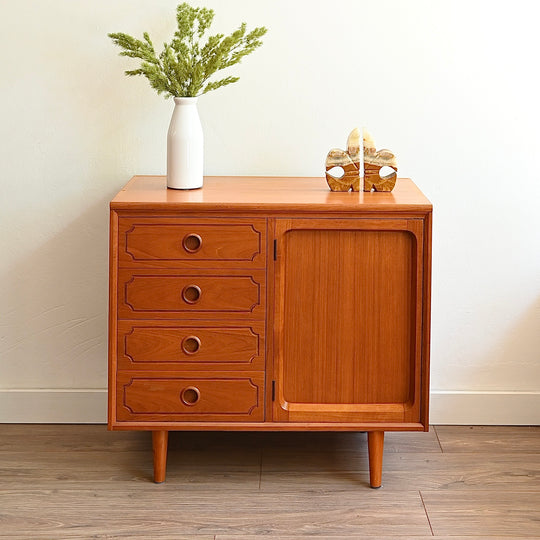 Mid Century Teak Sideboard LP Record Cabinet Drawers by Chiswell