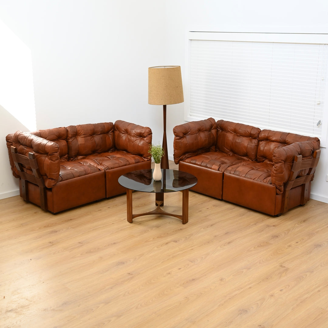2 x Patchwork Leather Two-Seat Sofas by Post and Rail