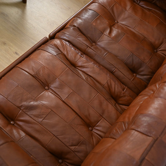 2 x Patchwork Leather Two-Seat Sofas by Post and Rail
