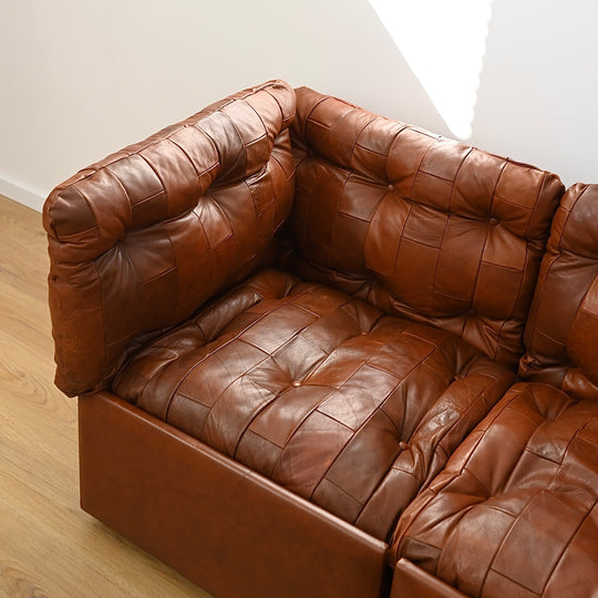 2 x Patchwork Leather Two-Seat Sofas by Post and Rail
