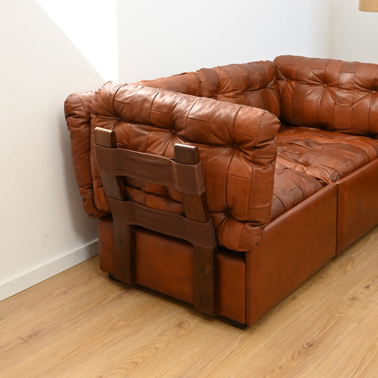 2 x Patchwork Leather Two-Seat Sofas by Post and Rail